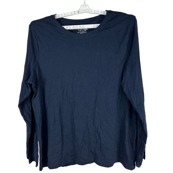 Time And Tru Navy Blue Long Sleeve Shirt Women Size 3XL Lightweight - Picture 1 of 5